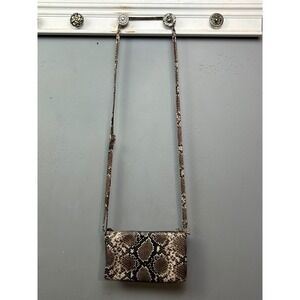 Caroline Hill Snakeskin Print Triple Zip Crossbody Bag Brown Tan Neutral Gold